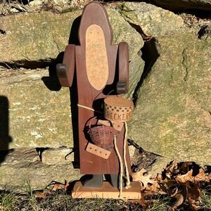 Vintage 90s Primitive Santa Americana Folk Art w/ Chess Set Wood‎ Figurine